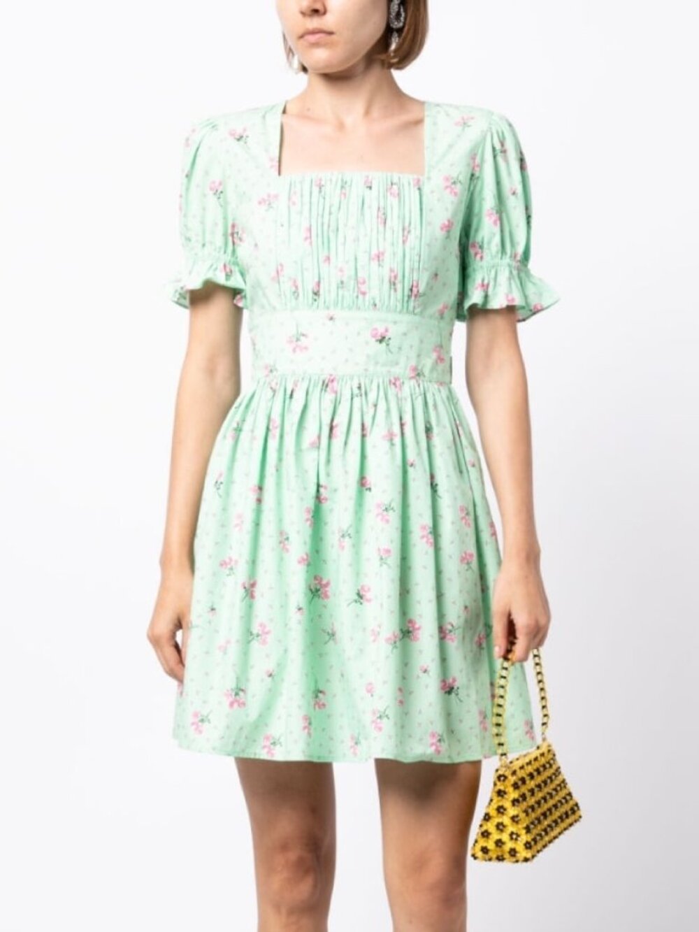 BATSHEVA Popham Pintucked Floral-Print Cotton-Poplin Mini Dress